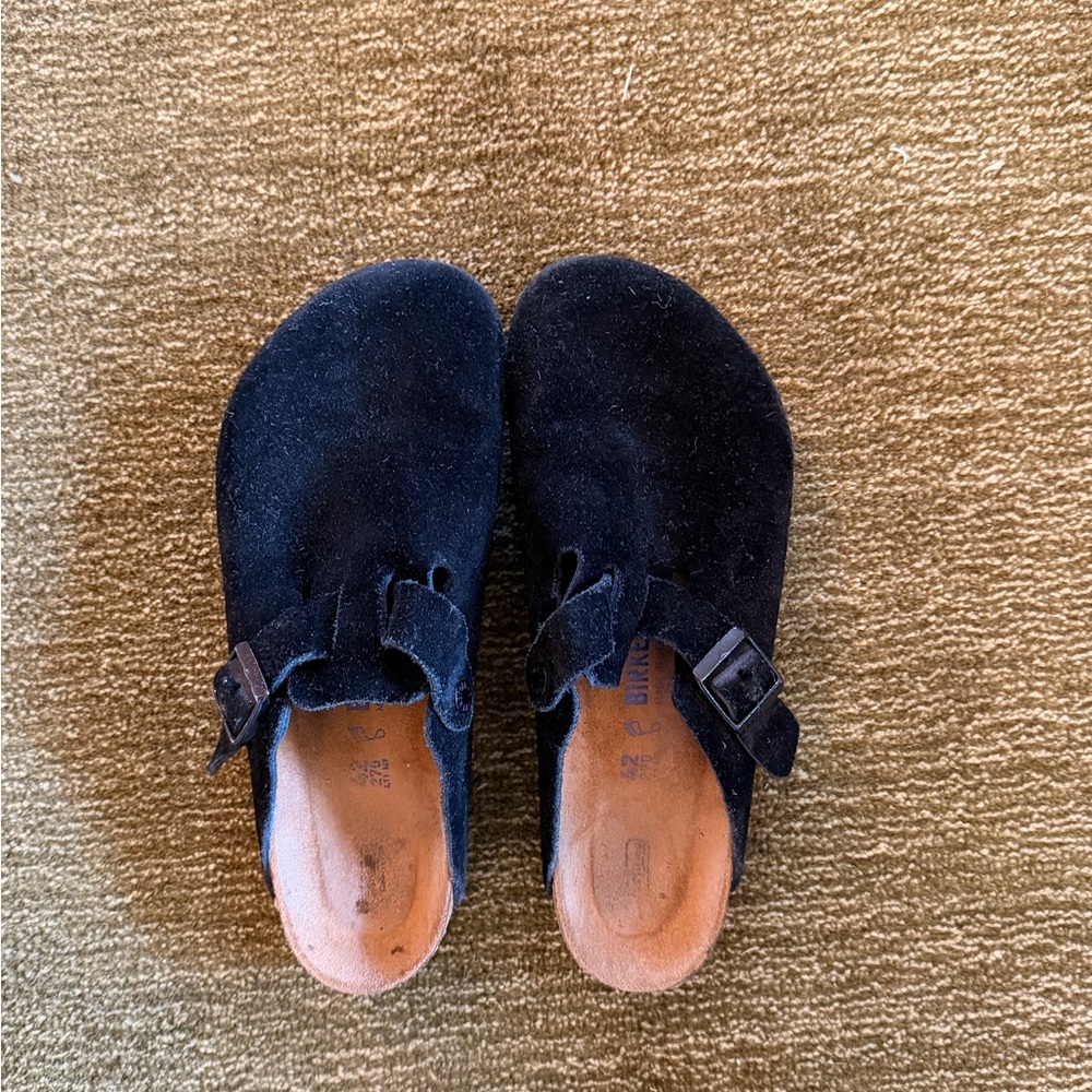 Boston Birkenstock Black Suede Clogs